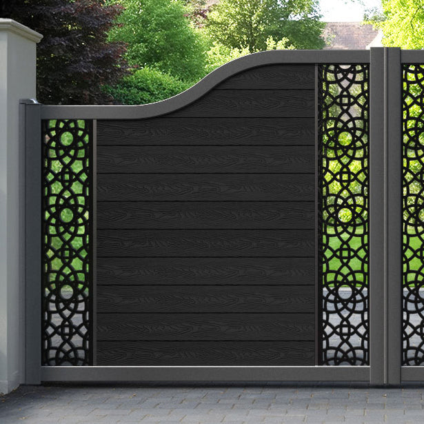 Classic Ambar Curved Top Driveway Gate - Black - Middle & End Screen