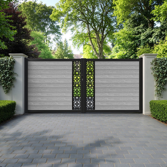 Classic Ambar Straight Top Driveway Gate - Light Grey - Middle Screen