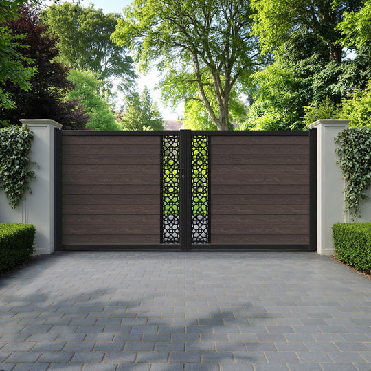 Classic Ambar Straight Top Driveway Gate - Mid Brown - Middle Screen