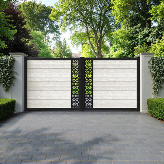 Classic Ambar Straight Top Driveway Gate - Light Stone - Middle Screen