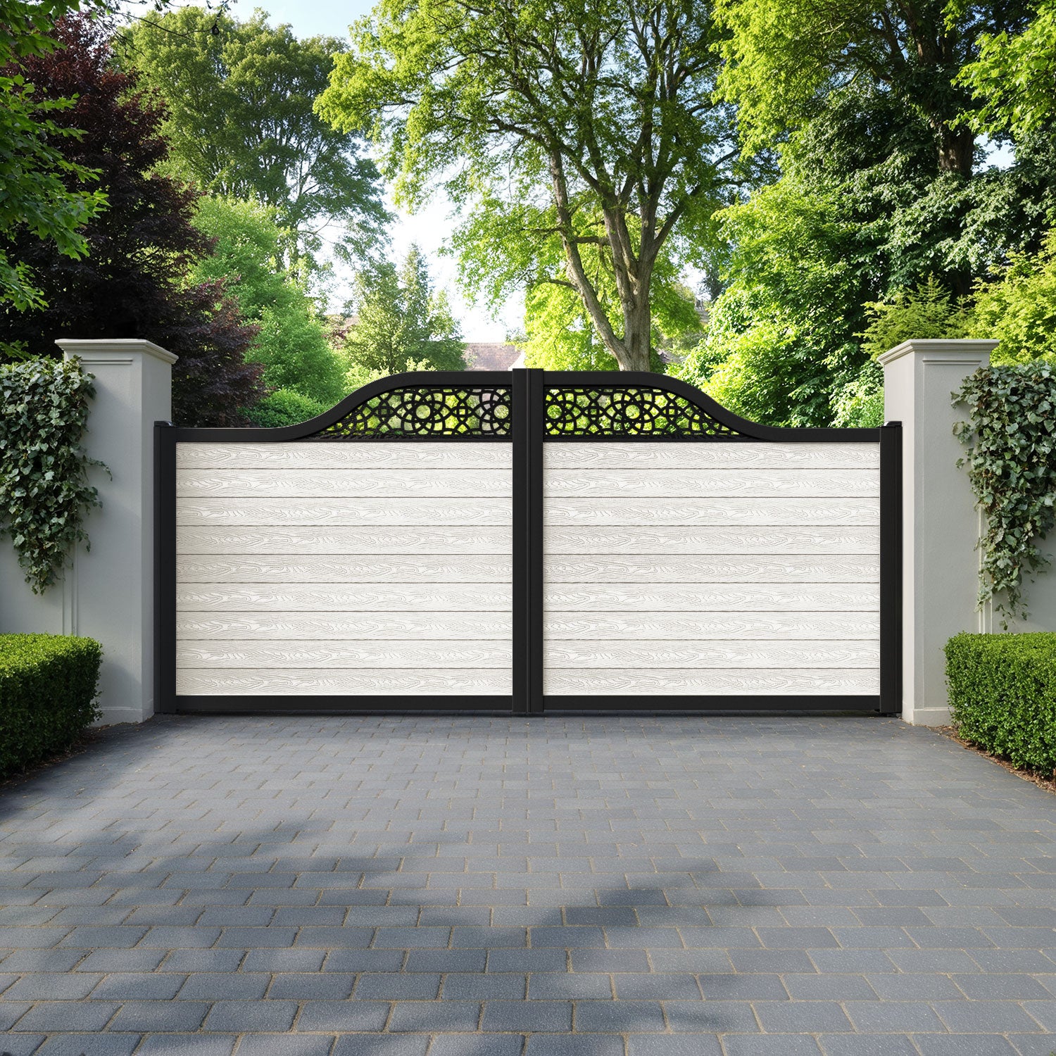 Classic Ambar Curved Top Driveway Gate - Light Stone - Top Screen