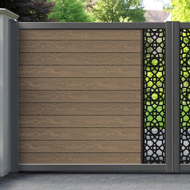 Classic Ambar Straight Top Driveway Gate - Teak - Middle Screen