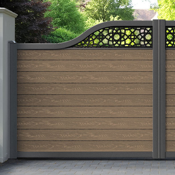 Classic Ambar Curved Top Driveway Gate - Teak - Top Screen