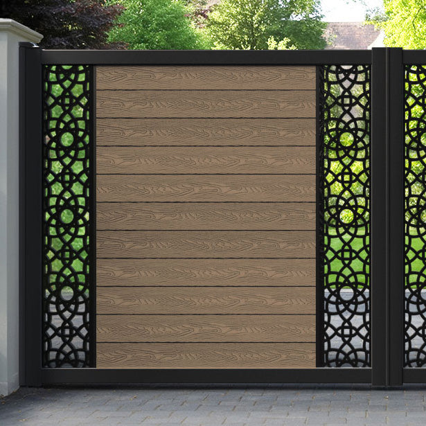 Classic Ambar Straight Top Driveway Gate - Teak - Middle & End Screen