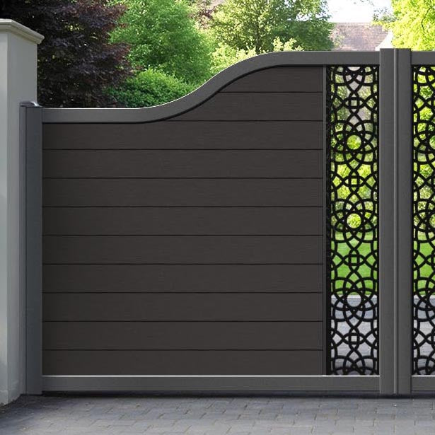 Fusion Ambar Curved Top Driveway Gate - Dark Oak - Middle Screen
