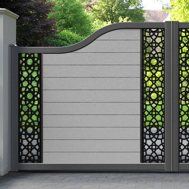Fusion Ambar Curved Top Driveway Gate - Light Grey - Middle & End Screen