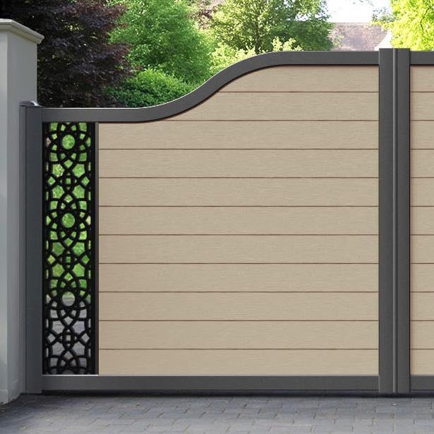 Fusion Ambar Curved Top Driveway Gate - Light Oak - End Screen