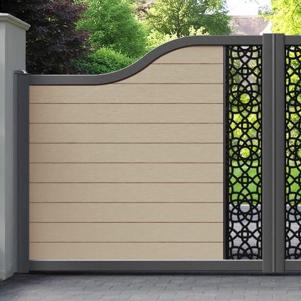Fusion Ambar Curved Top Driveway Gate - Light Oak - Middle Screen