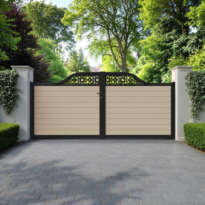 Fusion Ambar Curved Top Driveway Gate - Light Oak - Top Screen
