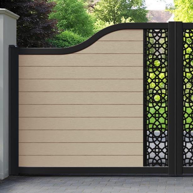 Fusion Ambar Curved Top Driveway Gate - Light Oak - Middle Screen