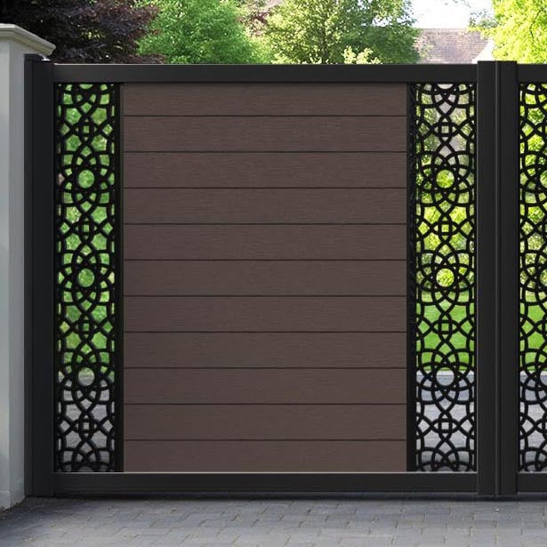 Fusion Ambar Straight Top Driveway Gate - Mid Brown - Middle & End Screen