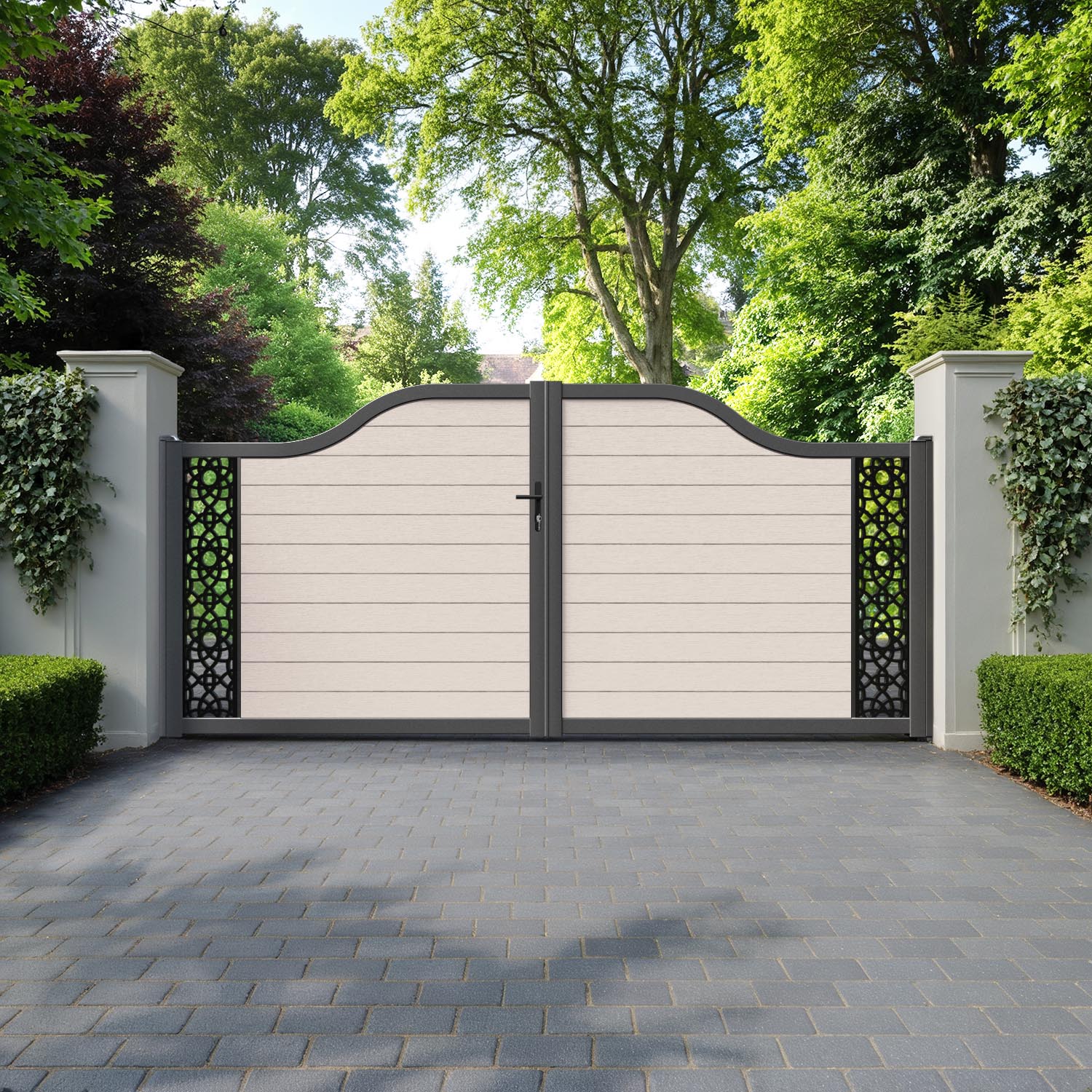Fusion Ambar Curved Top Driveway Gate - Mid Stone - End Screen