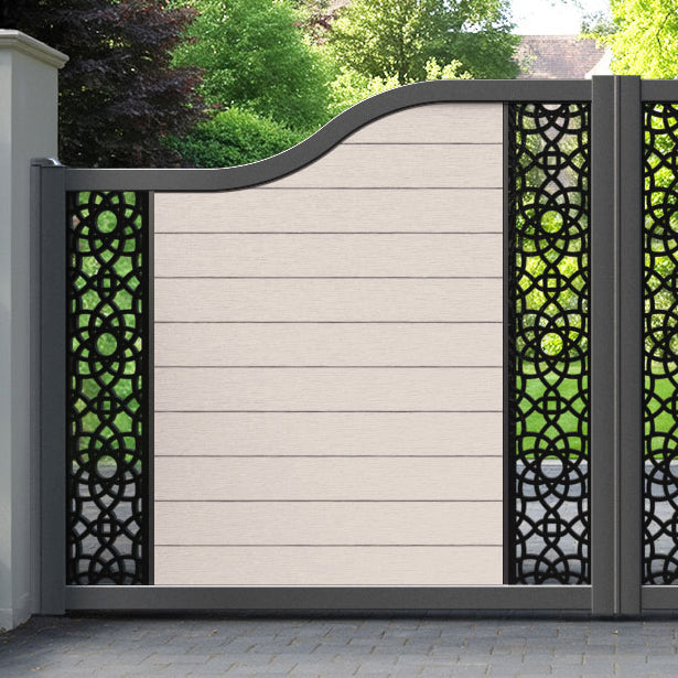 Fusion Ambar Curved Top Driveway Gate - Mid Stone - Middle & End Screen