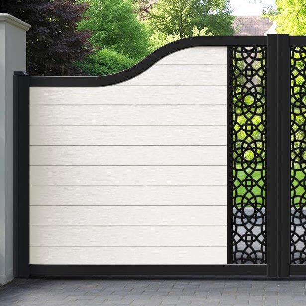 Fusion Ambar Curved Top Driveway Gate - Light Stone - Middle Screen
