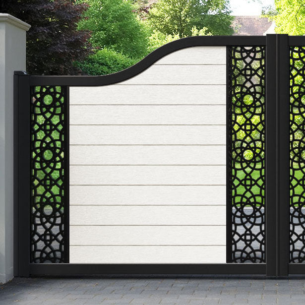 Fusion Ambar Curved Top Driveway Gate - Light Stone - Middle & End Screen
