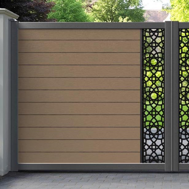 Fusion Ambar Straight Top Driveway Gate - Teak - Middle Screen