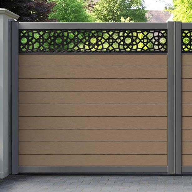 Fusion Ambar Straight Top Driveway Gate - Teak - Top Screen