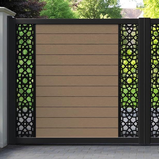 Fusion Ambar Straight Top Driveway Gate - Teak - Middle & End Screen