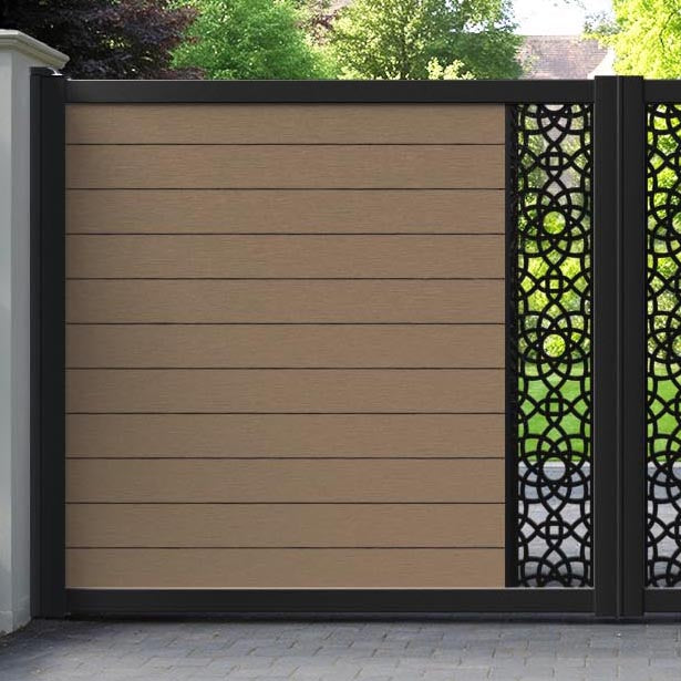 Fusion Ambar Straight Top Driveway Gate - Teak - Middle Screen
