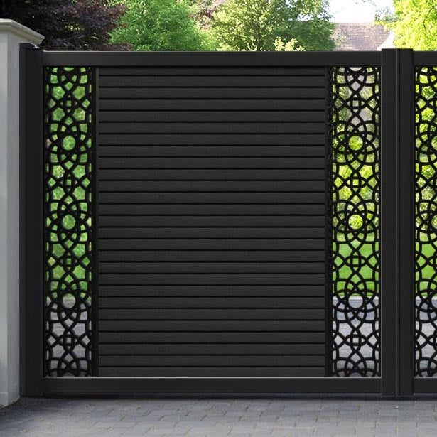 Hudson Ambar Straight Top Driveway Gate - Black - Middle & End Screen