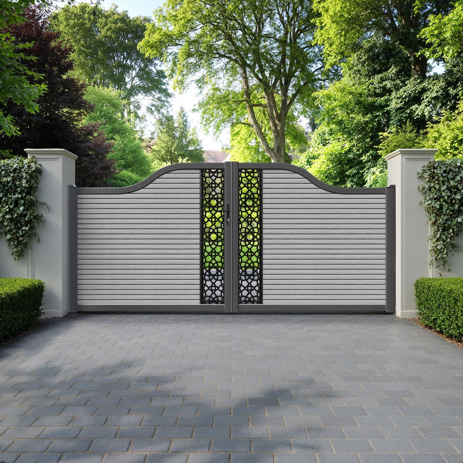 Hudson Ambar Curved Top Driveway Gate - Light Grey - Middle Screen