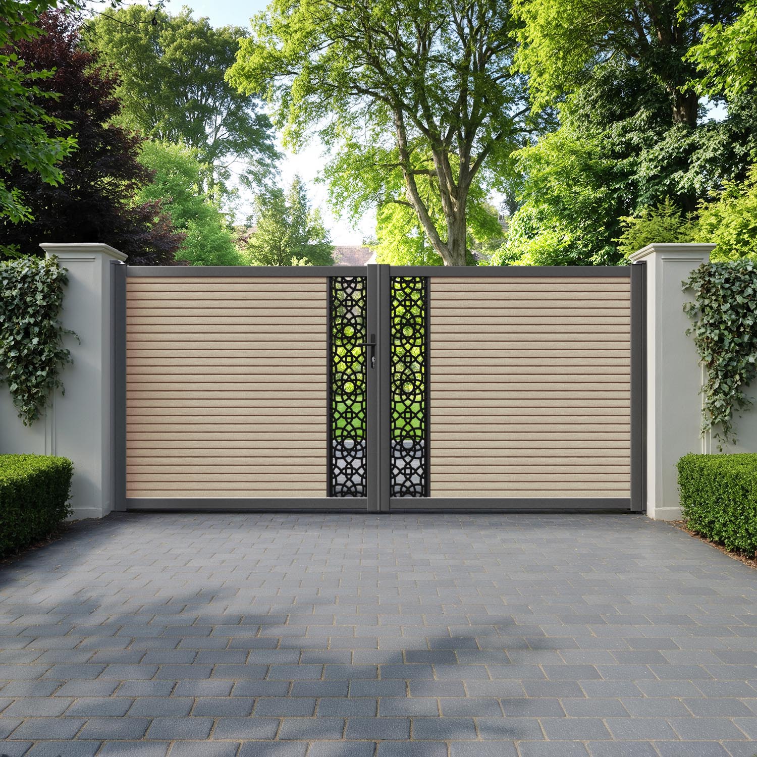 Hudson Ambar Straight Top Driveway Gate - Light Oak- Middle Screen