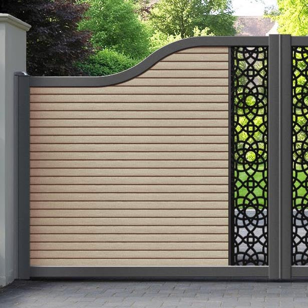 Hudson Ambar Curved Top Driveway Gate - Light Oak - Middle Screen