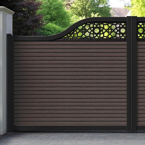 Hudson Ambar Curved Top Driveway Gate - Mid Brown - Top Screen