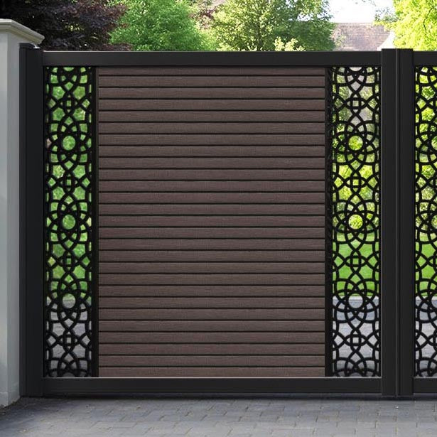 Hudson Ambar Straight Top Driveway Gate - Mid Brown - Middle & End Screen