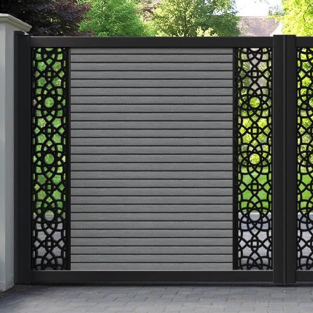 Hudson Ambar Straight Top Driveway Gate - Mid Grey - Middle & End Screen