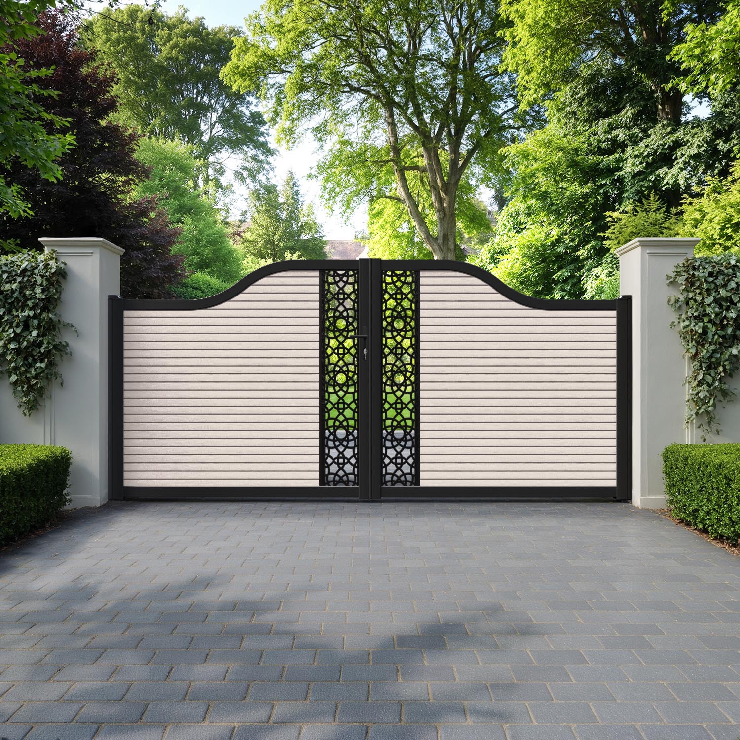Hudson Ambar Curved Top Driveway Gate - Mid Stone - Middle Screen