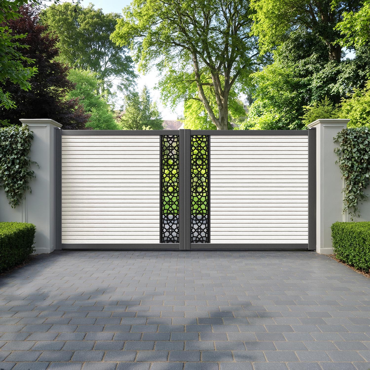 Hudson Ambar Straight Top Driveway Gate - Light Stone - Middle Screen