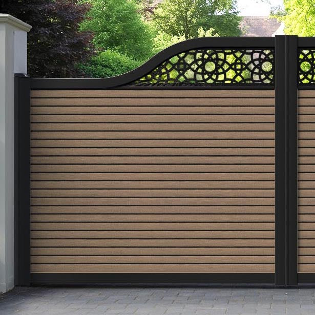 Hudson Ambar Curved Top Driveway Gate - Teak - Top Screen