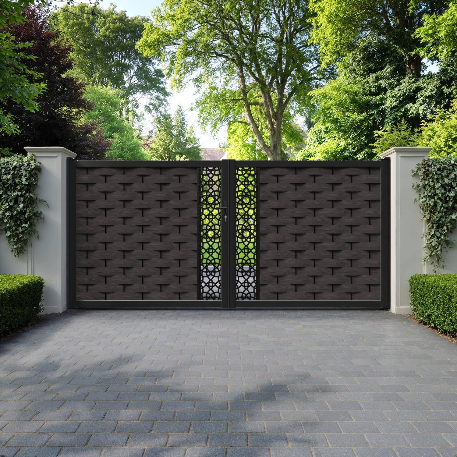 Ripple Ambar Straight Top Driveway Gate - Dark Oak - Middle Screen