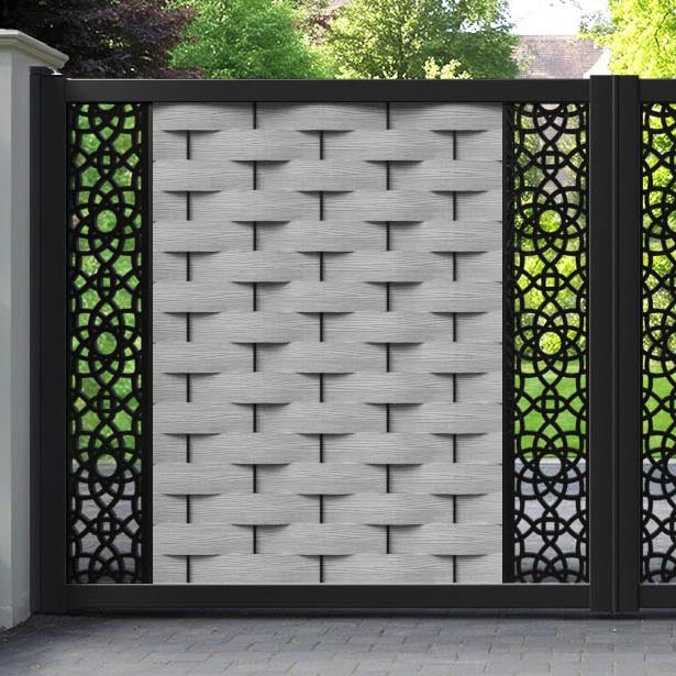 Ripple Ambar Straight Top Driveway Gate - Light Grey - Middle & End Screen