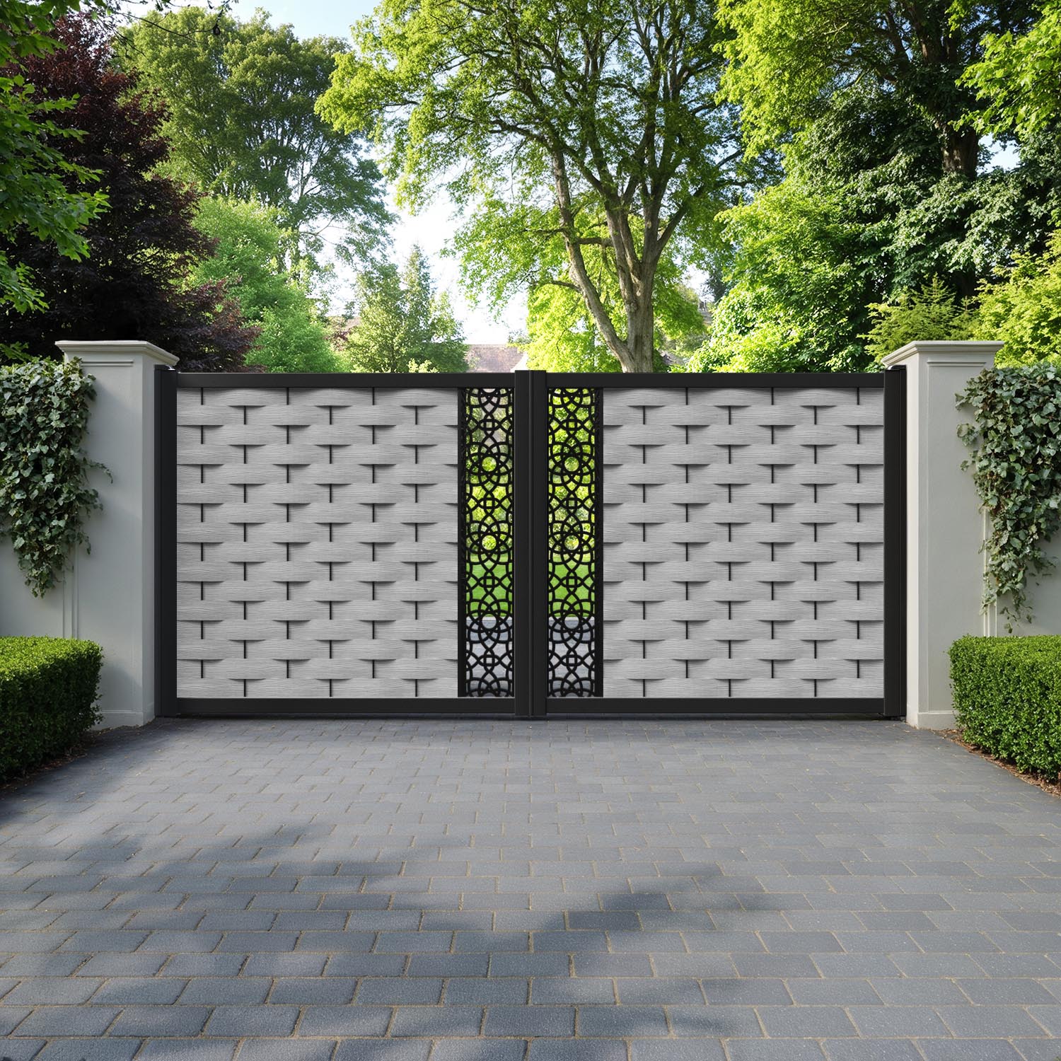 Ripple Ambar Straight Top Driveway Gate - Light Grey - Middle Screen