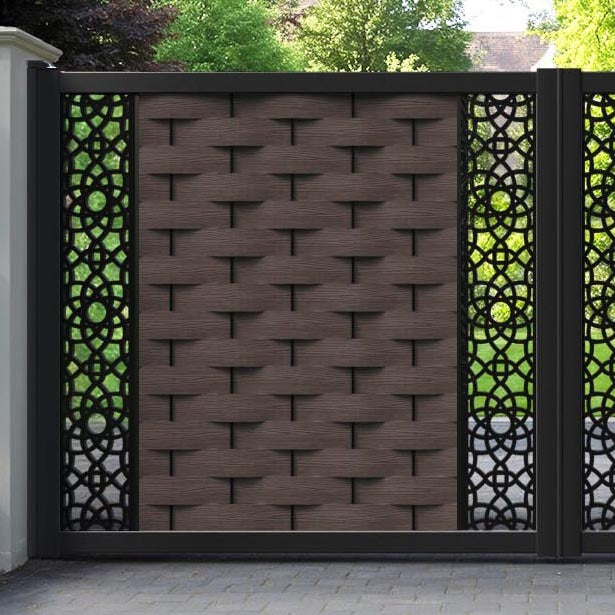 Ripple Ambar Straight Top Driveway Gate - Mid Brown - Middle & End Screen