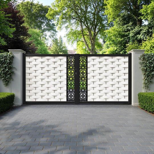 Ripple Ambar Straight Top Driveway Gate - Light Stone - Middle Screen