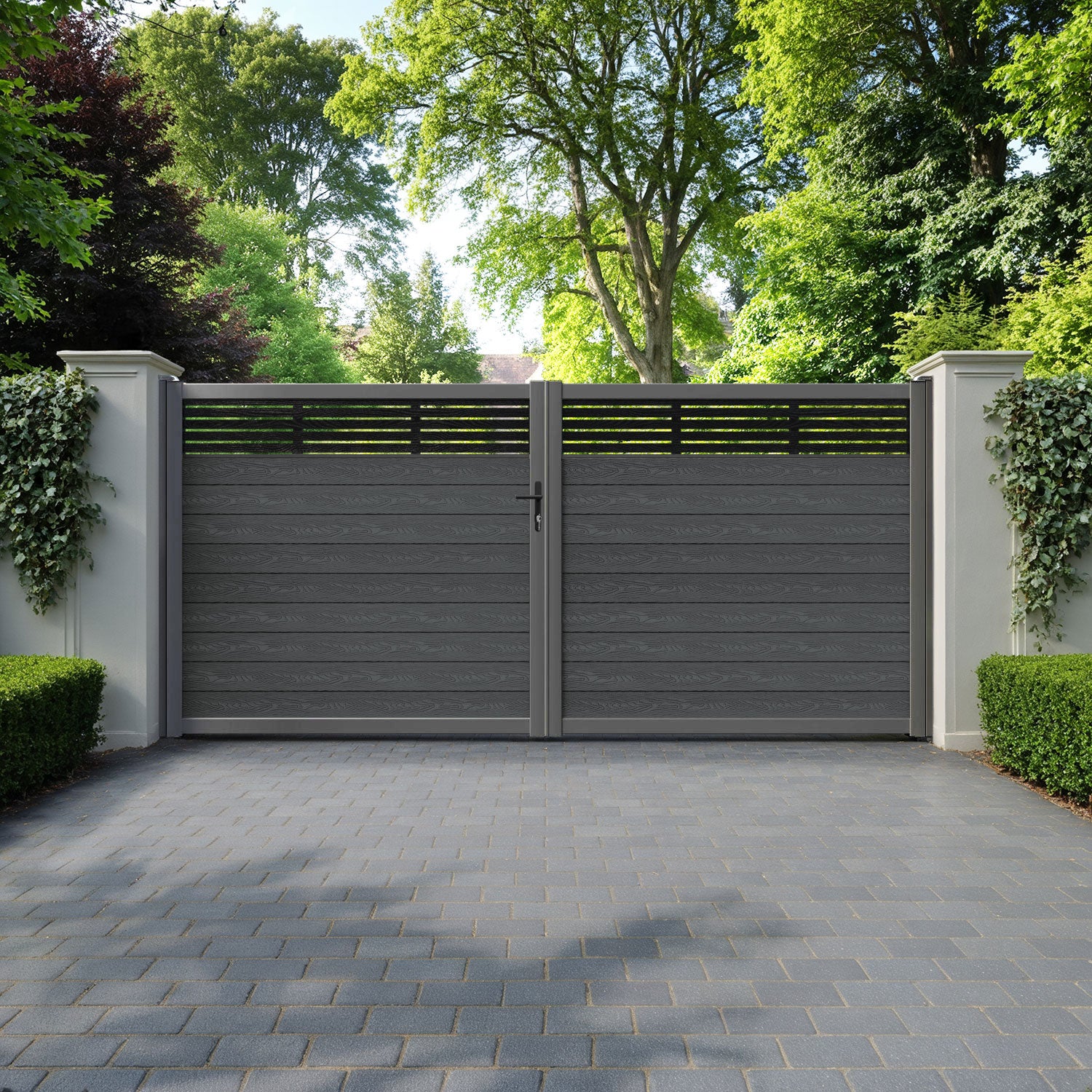 Classic Aspen Straight Top Driveway Gate - Dark Grey - Top Screen