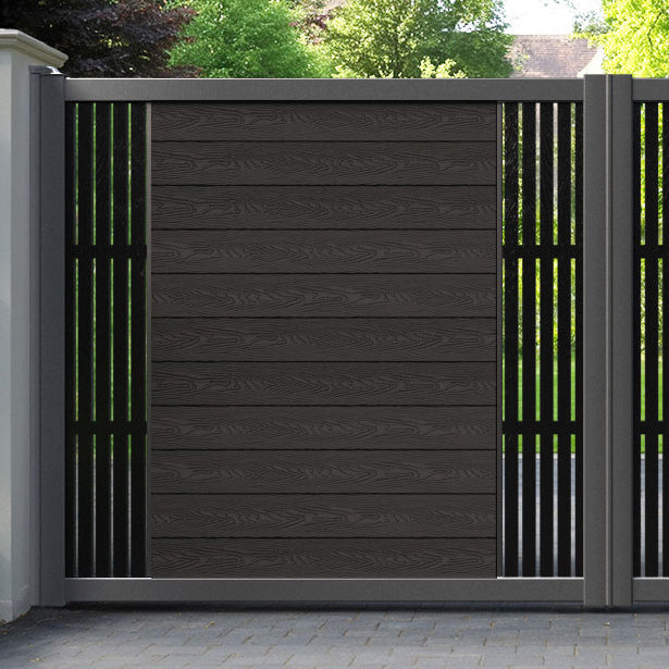 Classic Aspen Straight Top Driveway Gate - Dark Oak - Middle & End Screen