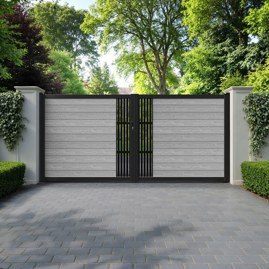 Classic Aspen Straight Top Driveway Gate - Light Grey - Middle Screen