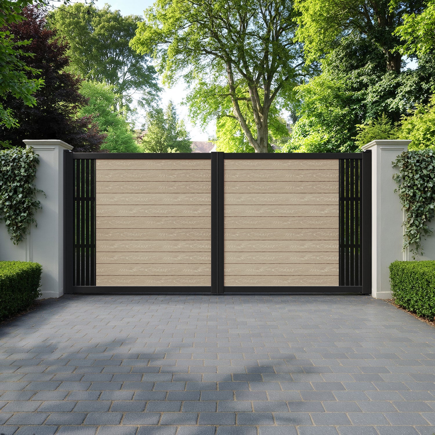 Classic Aspen Straight Top Driveway Gate - Light Oak - End Screen