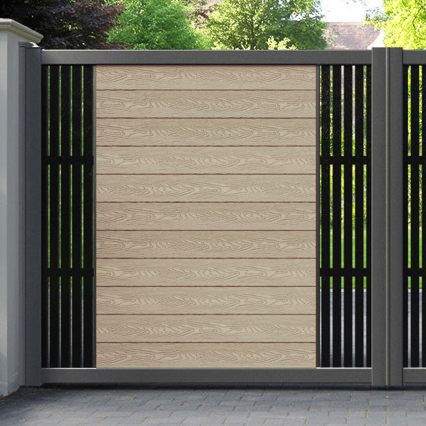 Classic Aspen Straight Top Driveway Gate - Light Oak - Middle & End Screen