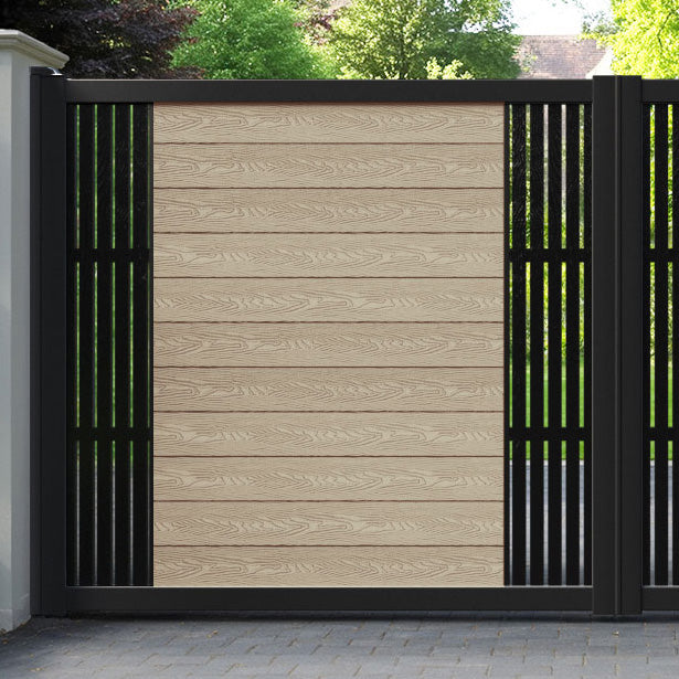 Classic Aspen Straight Top Driveway Gate - Light Oak - Middle & End Screen