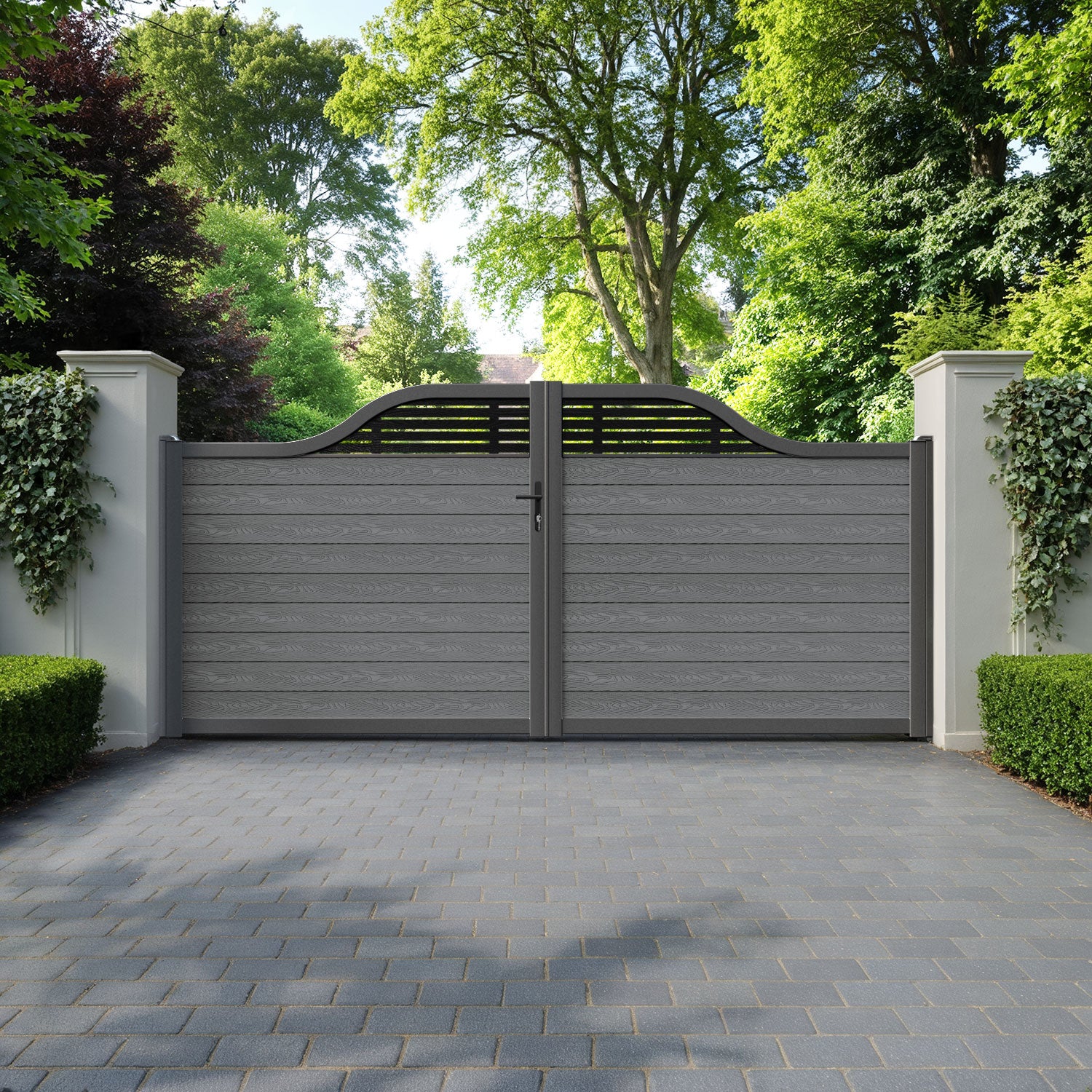 Classic Aspen Curved Top Driveway Gate - Mid Grey - Top Screen