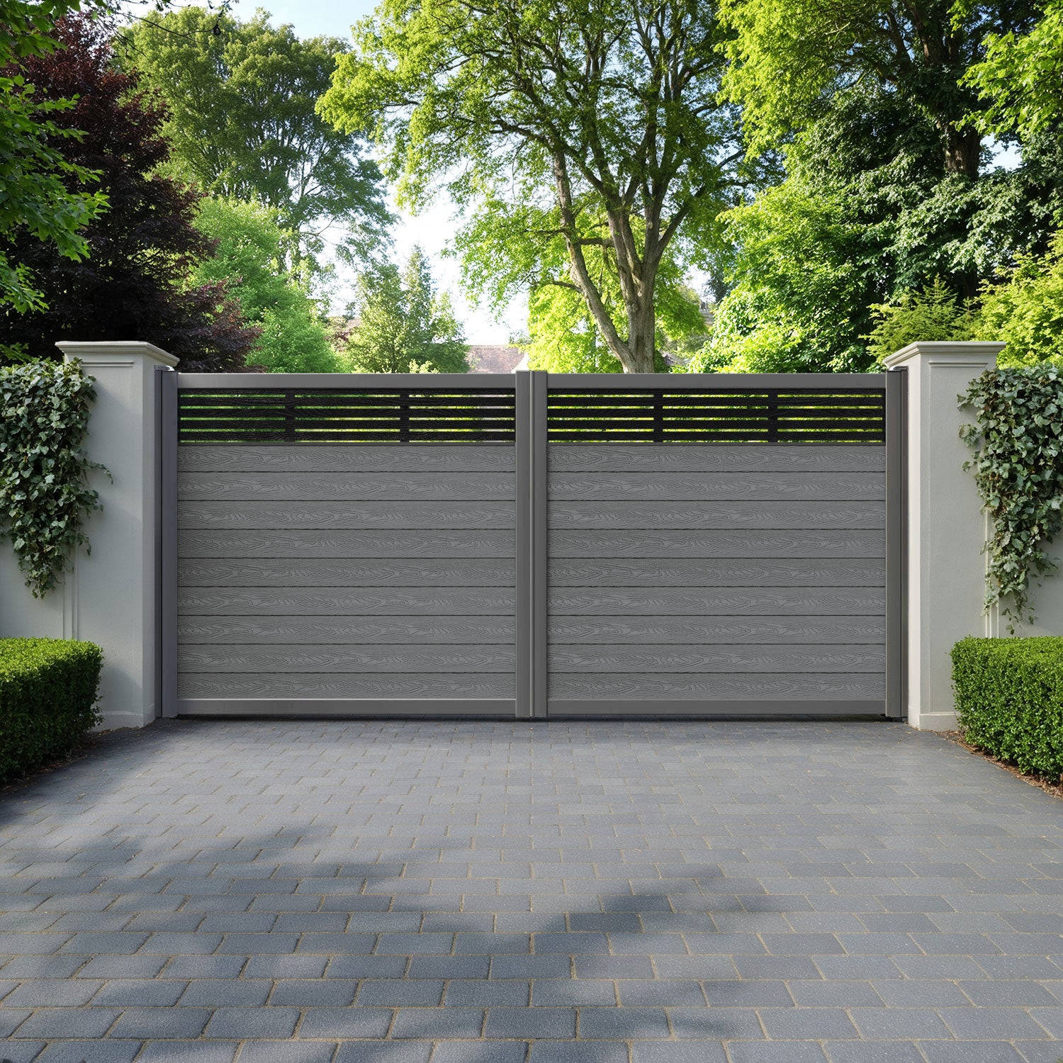 Classic Aspen Straight Top Driveway Gate - Mid Grey - Top Screen