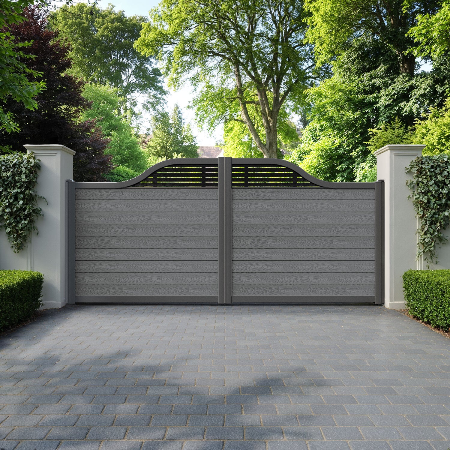Classic Aspen Curved Top Driveway Gate - Mid Grey - Top Screen