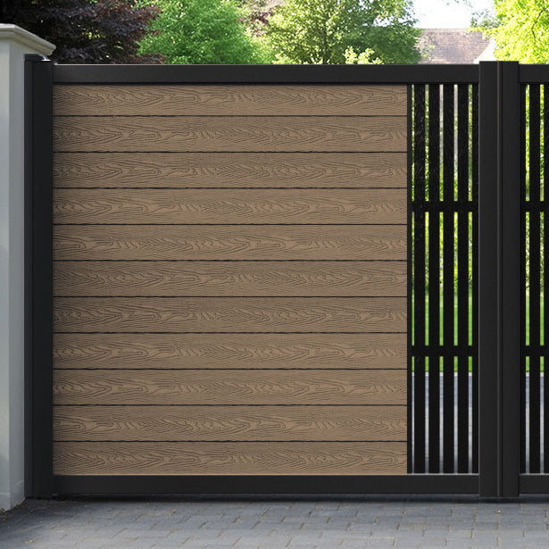Classic Aspen Straight Top Driveway Gate - Teak - Middle Screen