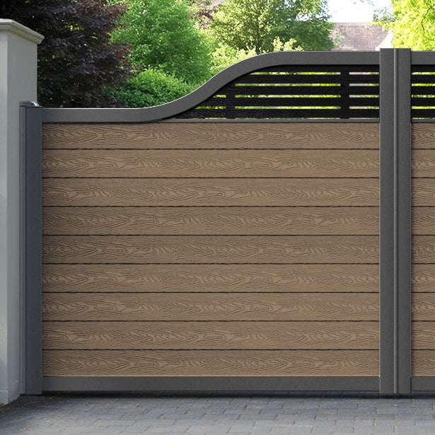 Classic Aspen Curved Top Driveway Gate - Teak -  Top Screen