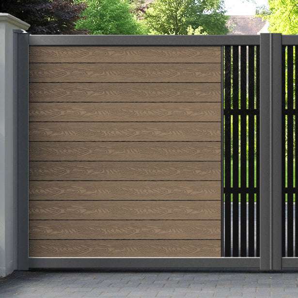 Classic Aspen Straight Top Driveway Gate - Teak - Middle Screen